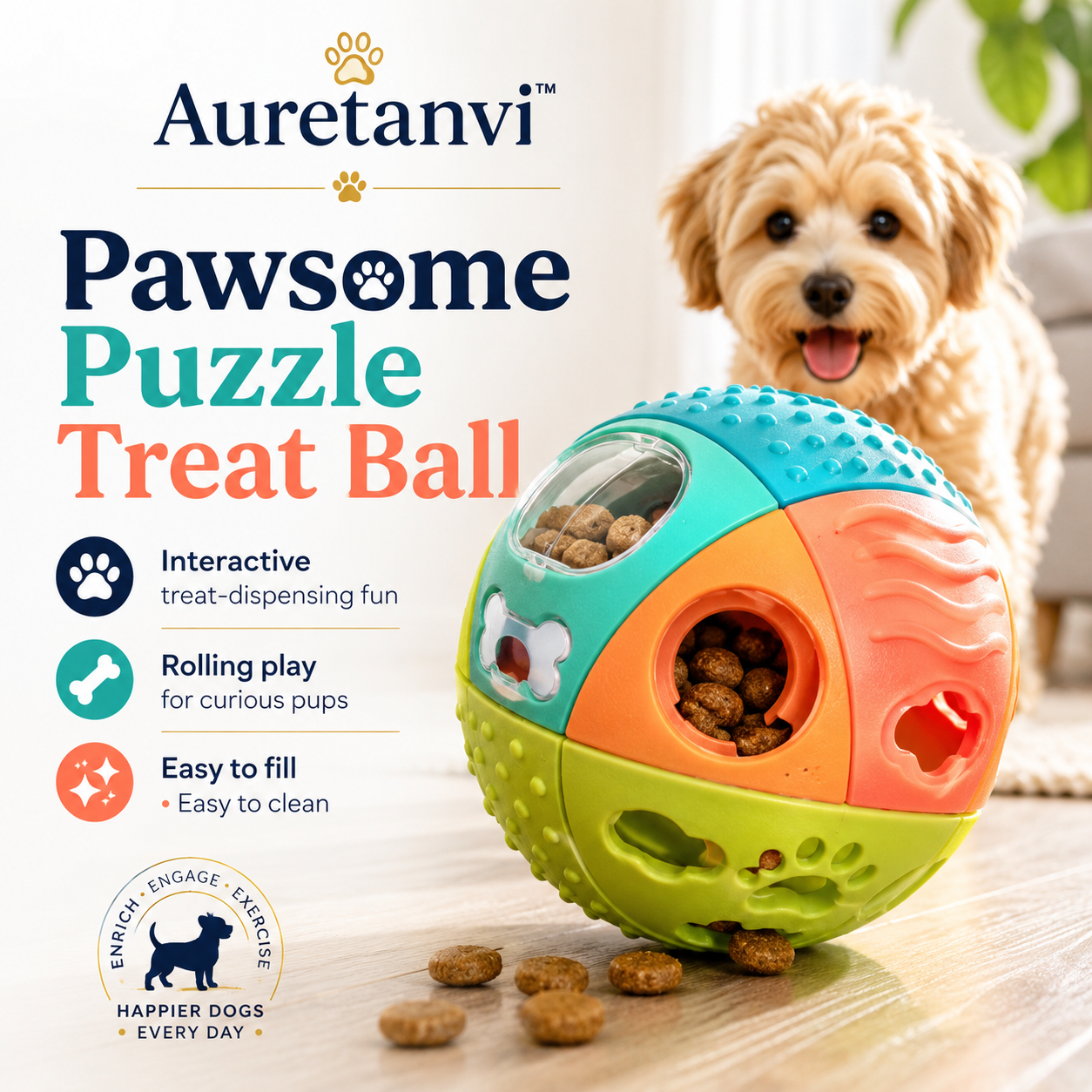 Auretanvi™ Pawsome Puzzle Treat Ball